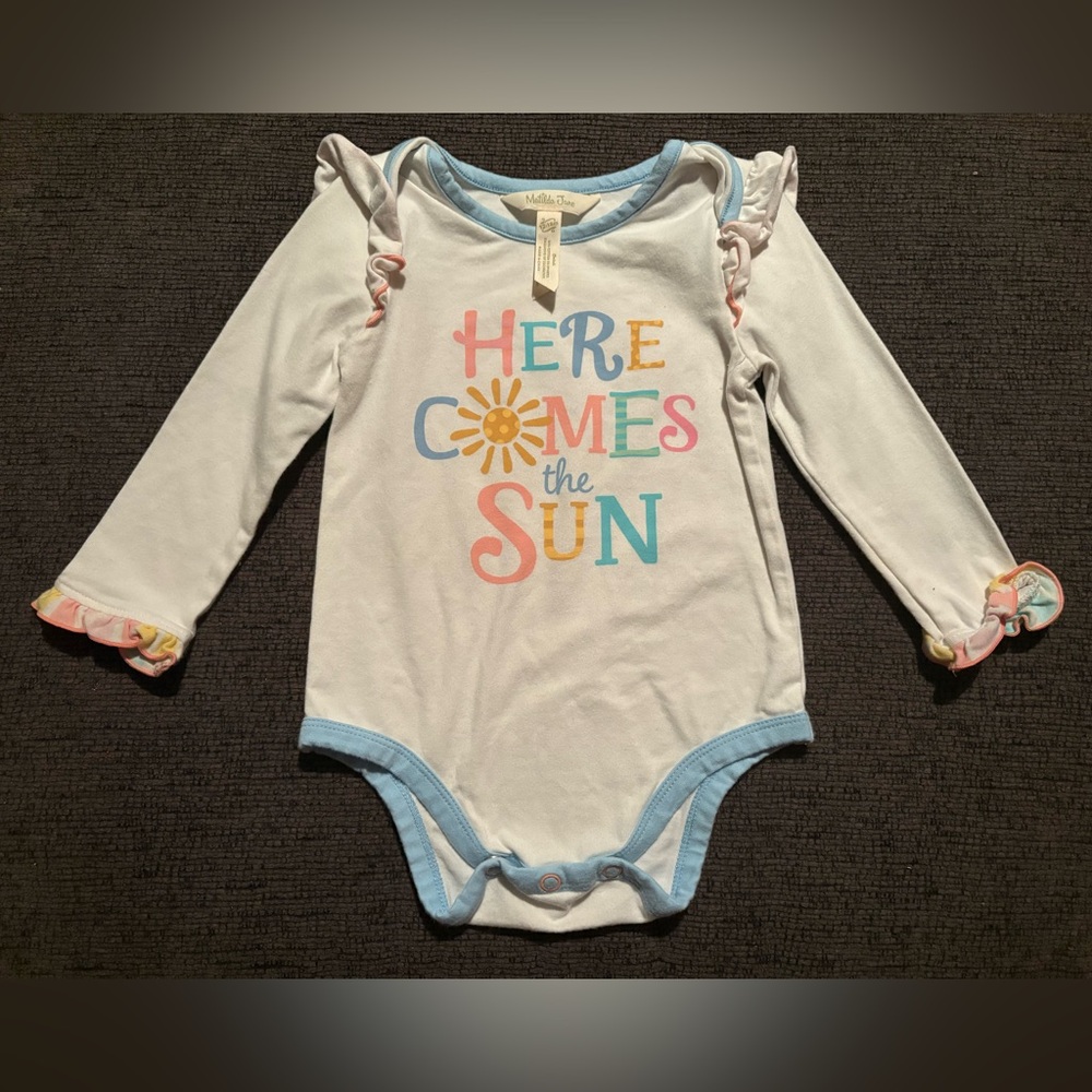 Matilda Jane White and Blue Bodysuit with Colorful Print